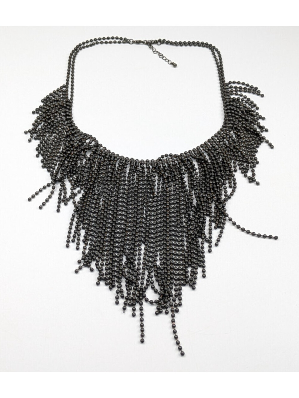 Chunky Huge Gunmetal Ball Bead Multi Strand Bib/Fringe Necklace 24" Long